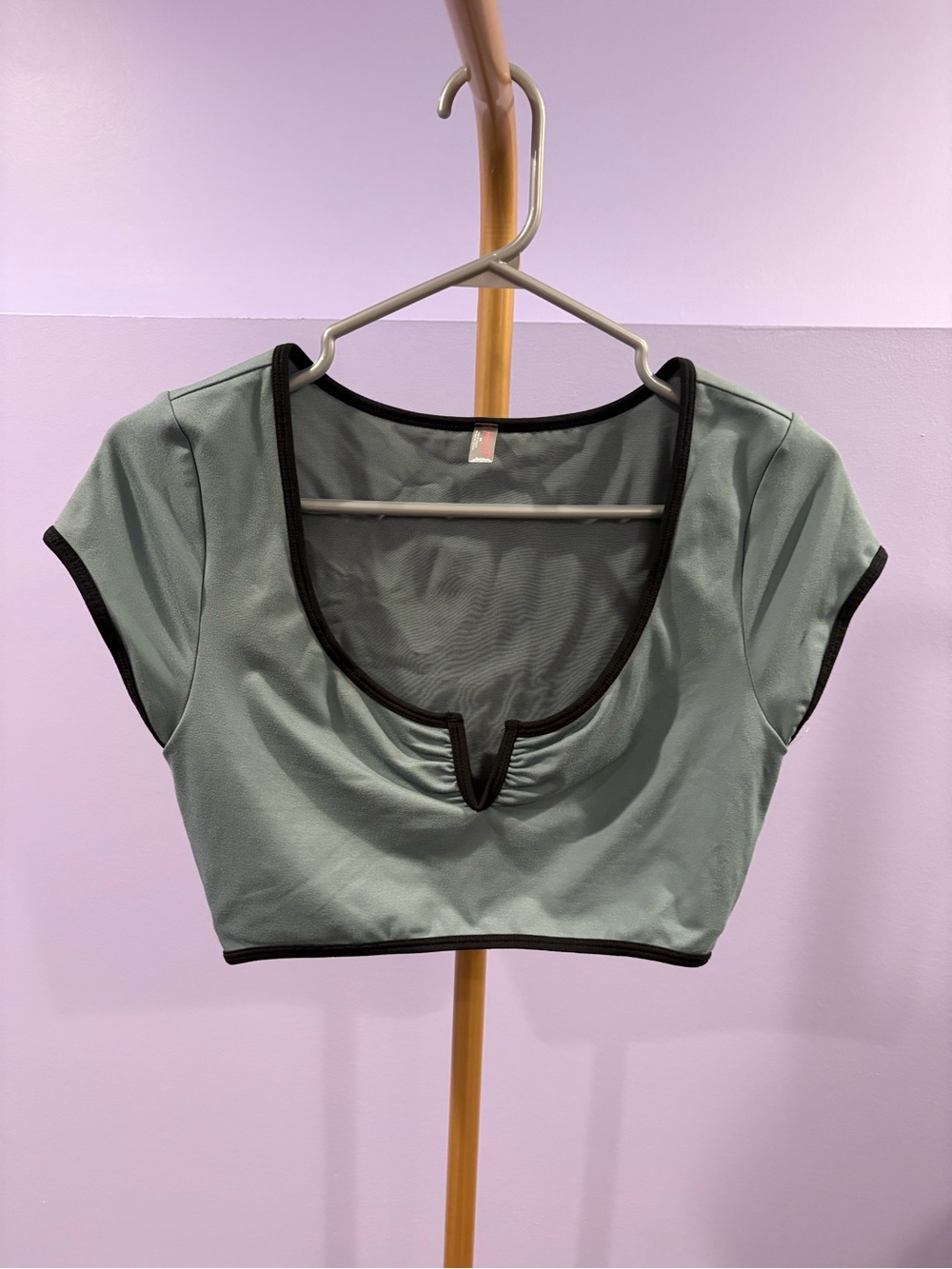 Free People Sage Green Crop Top with Black Trim